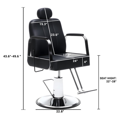 Barber Chair with Heavy Duty Hydraulic Pump, Reclining Salon Chair for Hair Stylist, 360° Swivel 90°-140° Backrest Reclining Chairs, Portable Height Adjustable Hair Chair for Barbershop (Black)
