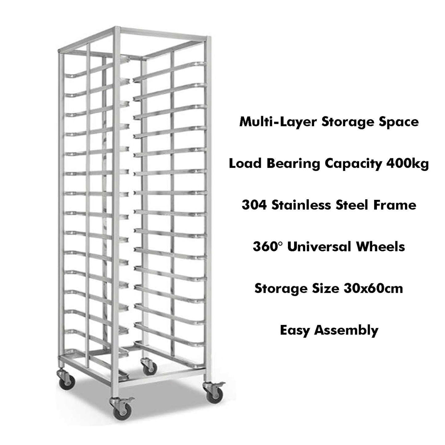 GenSDH 6-Tier Commercial Rack, Steel Bakery Cart with Wheels, Heavy-Duty Drying Trolley for Kitchen & Restaurant, Fits Half/Full Sheet Pans