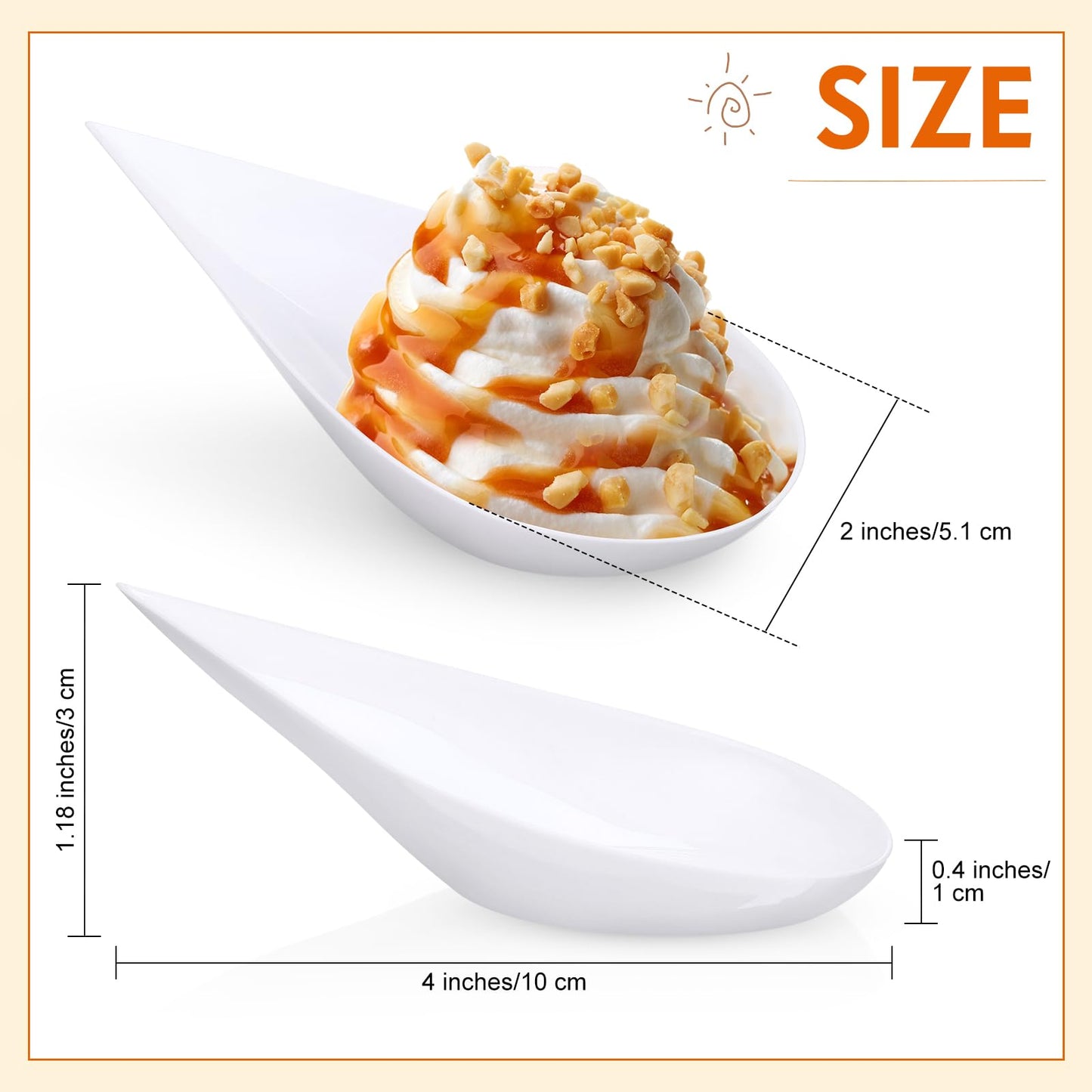 Foaincore 500 Pcs 4 Inch Appetizer Spoons Tear Drop Mini Appetizer Plates Plastic Catering Supplies Disposable Tasting Spoons Asian for Desserts Sauces Sushi Ice Cream Sample Serving Party (White)