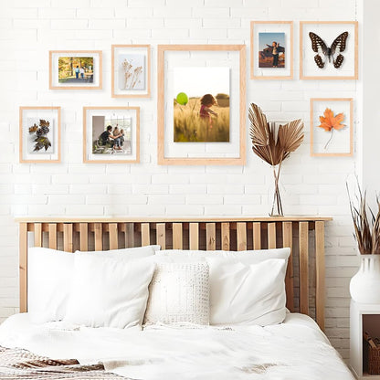 8x10 Floating Picture Frames Double Sided Tempered Glass Oak Wood Picture Frame Floating Display for Photos 6x8,5x7,4x6,or Full Display for 8"x10" Photos for Christmas,Halloween,Baby Scan,Anniversary,Wedding(Beige)