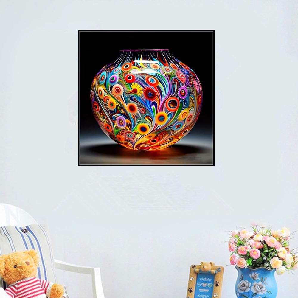 5D DIY Diamond Painting Kits,Round Vase Drill Diamond Art Kits for Adults Beginner, Perfect for Home Wall Decor and Gift