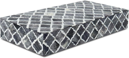 Handmade Moroccan Pattern Decorative Box, Large Storage Organizer for Neck Chains, Watches, Keepsakes - Grey
