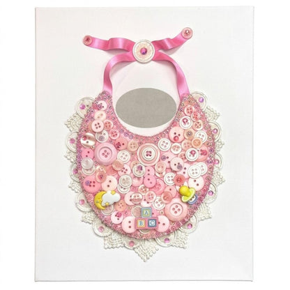 DIY Baby Bib Button Art Canvas Kit – Sweet Baby Nursery Craft Kit with Buttons, Gems & Ribbon – 8x10 Canvas Wall Decor