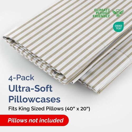King Pillow Cases by [Brand Name] - Ultra Soft Hotel Quality Covers | Comfy, Wrinkle-Free, 4-Piece Set - Beige Stripes