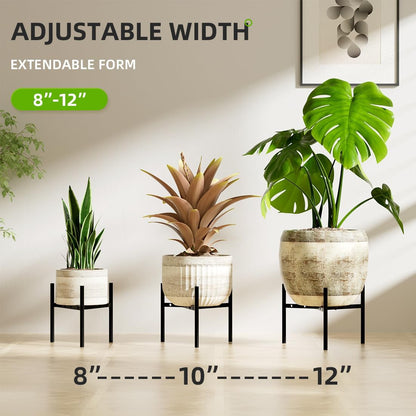 8"-12" 9.5" 2 Pack Plant Stand Indoor Adjustable Pot Holders, Metal Plant Stand Outdoor, Anti-Rust Black Metal Plant