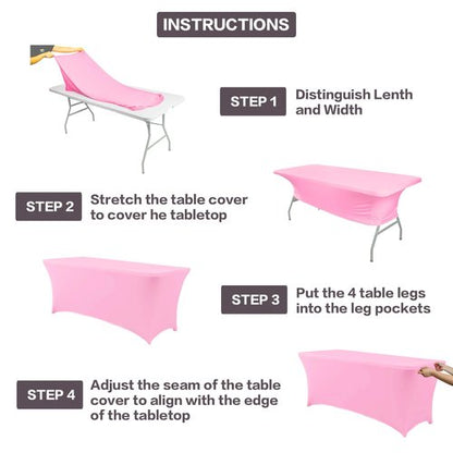 IVAPUPU 8FT Table Cloth for Rectangular Fitted Events Stretch Pink Table Covers Washable Cover Spandex Tablecloth Protector for Party, Wedding, Cocktail, Banquet, Festival