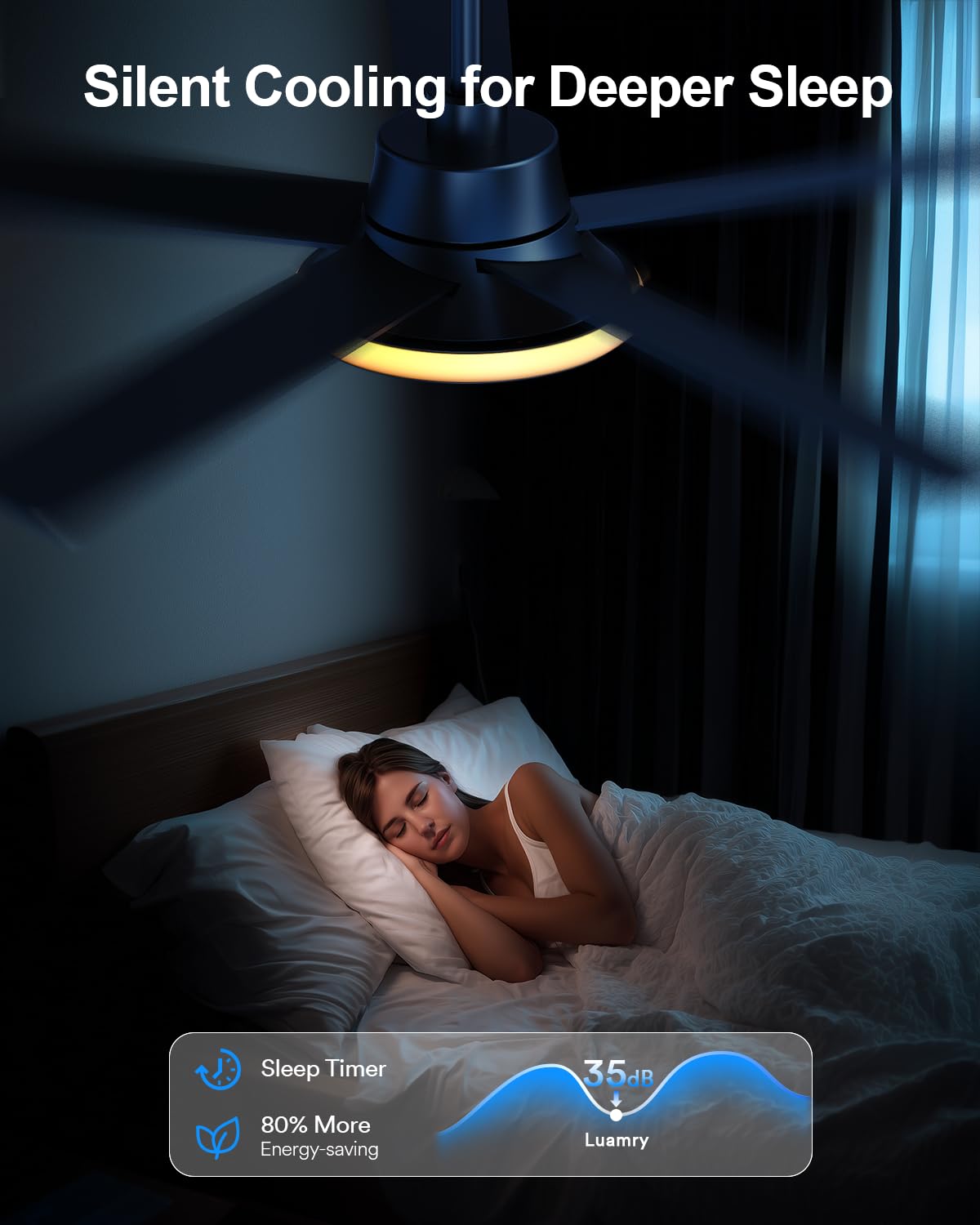 Lumary 52'' Smart Ceiling Fan with RGBAI Lights Remote, WiFi Bluetooth Low Profile Ceiling Fan with Alexa Google App, Dimmable & Color Tuning, 46 Scene, Modern Flush Mount for Bedroom Living Room