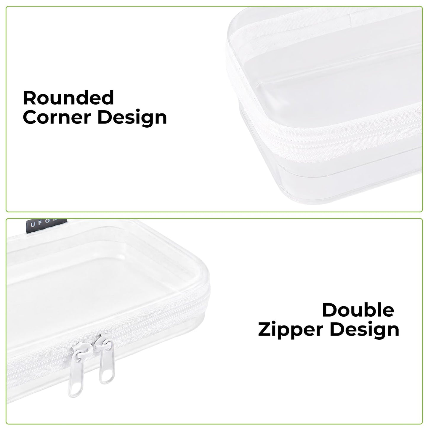 UFORU 3 Pack Clear Hard Shell Zipper Case, Heavy Duty Portable Clear Zipper Pouches, Travel Makeup Organizer & Toiletry Bag, Diaper Bag Organizer Pouches for Toys, Tech & Art Supplies, Medium