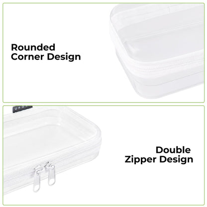 UFORU 3 Pack Clear Hard Shell Zipper Case, Heavy Duty Portable Clear Zipper Pouches, Travel Makeup Organizer & Toiletry Bag, Diaper Bag Organizer Pouches for Toys, Tech & Art Supplies, Medium