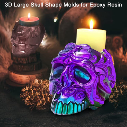 AIFUDA 2 Set Skull Resin Molds, 3D Storage Resin Molds Silicone Epoxy Resin Molds for DIY Makeup Brush Pen Holder, Jewelry Container Box, Candle Making Holder