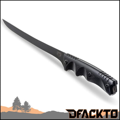 Interceptor 7.5 Inch Fillet Knife for Camping and Outdoor Kitchen, High Carbon Stainless Steel Black Knife