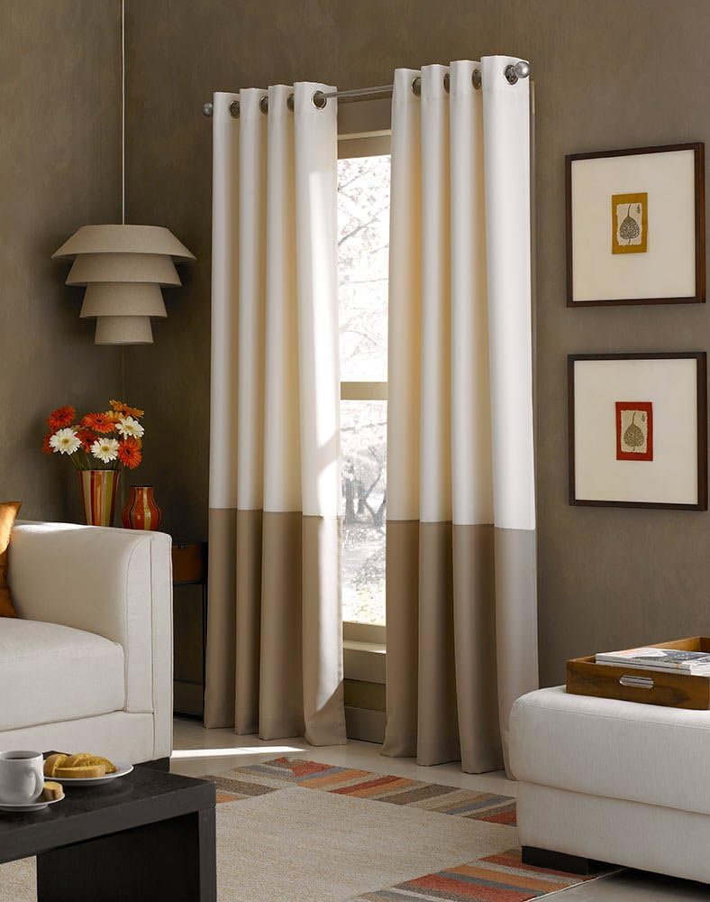 Curtainworks Kendall Color Block Grommet Curtain Panel, 95 inch, Ivory