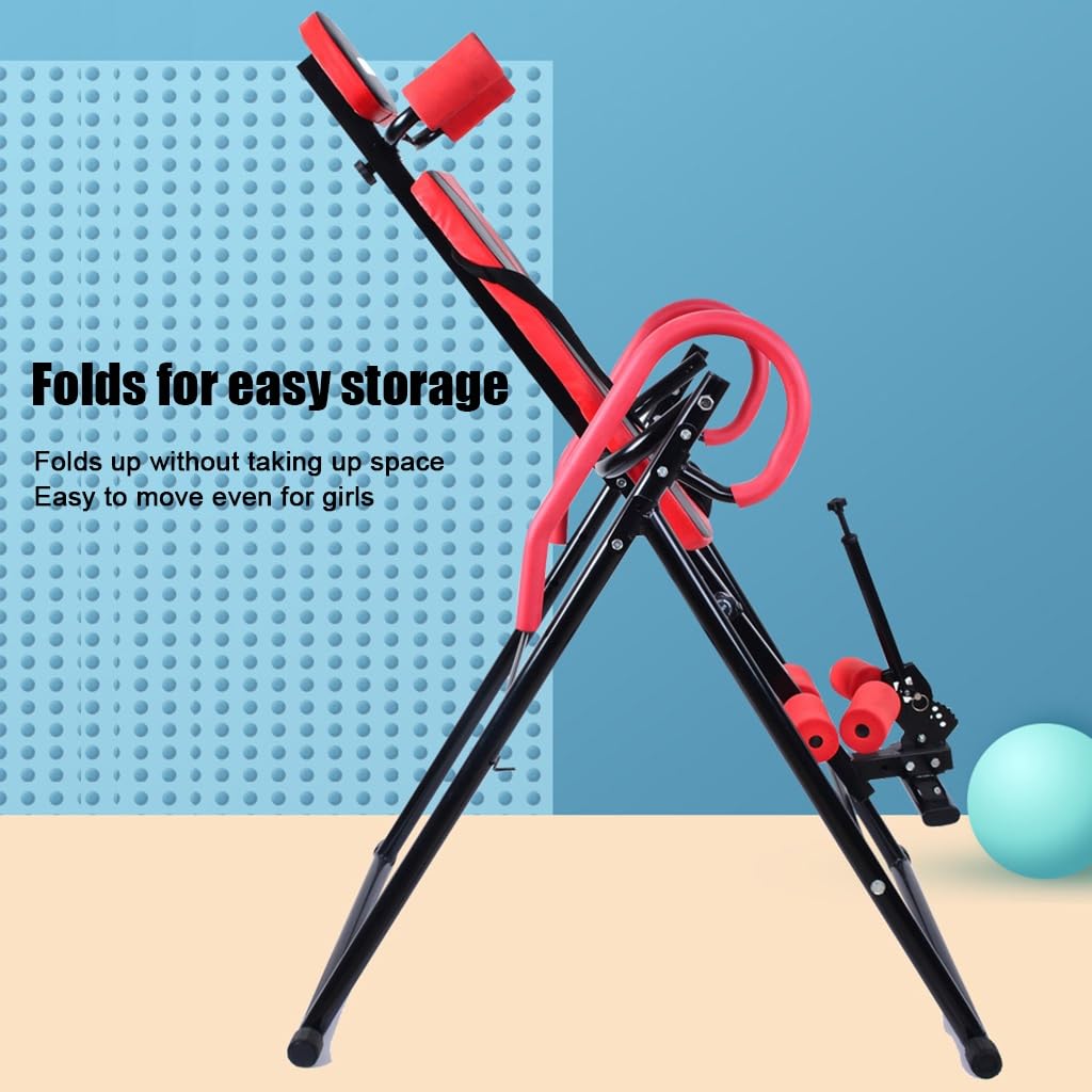 RIEJIN 330 lbs Capacity Inversion Table for Back Pain Relief, Adjustable 4 Gears Heavy Duty Inversion Table Foldable Stretching Muscles