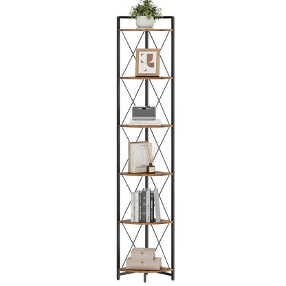 Cerlyunzan 6 Tier Corner Shelf Stand, 78" H Tall Industrial Corner Bookshelf for Living Room Decor, Metal Corner Shelf, Plant Stand Display Shelf for Bedroom, Bathroom, Small Space, Rustic Brown