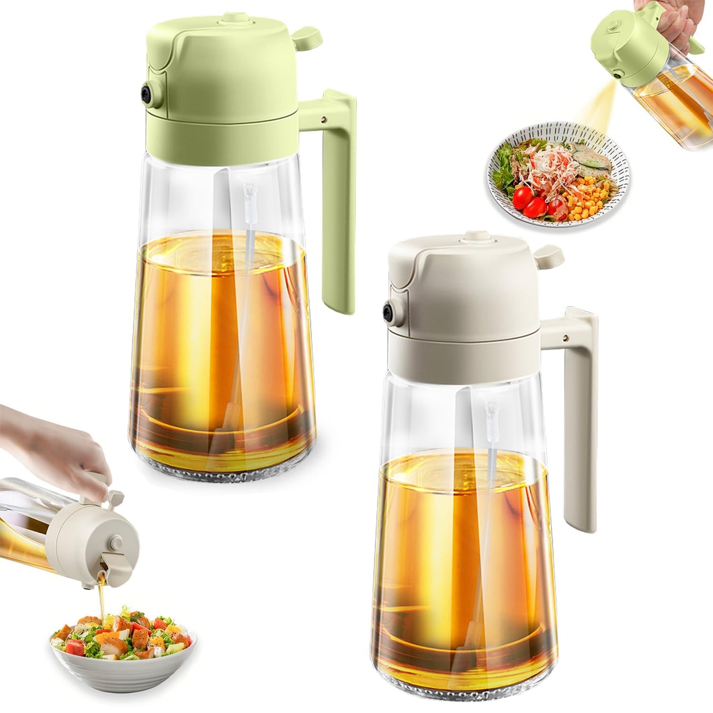 Oil Sprayer for Cooking, Big Capacity 550ml/19oz Oil Sprayer and Oil Pourer for Kitchen, Glass Olive Oil Dispenser Bottle for Cooking, Salad, Barbecue, Air Fryer