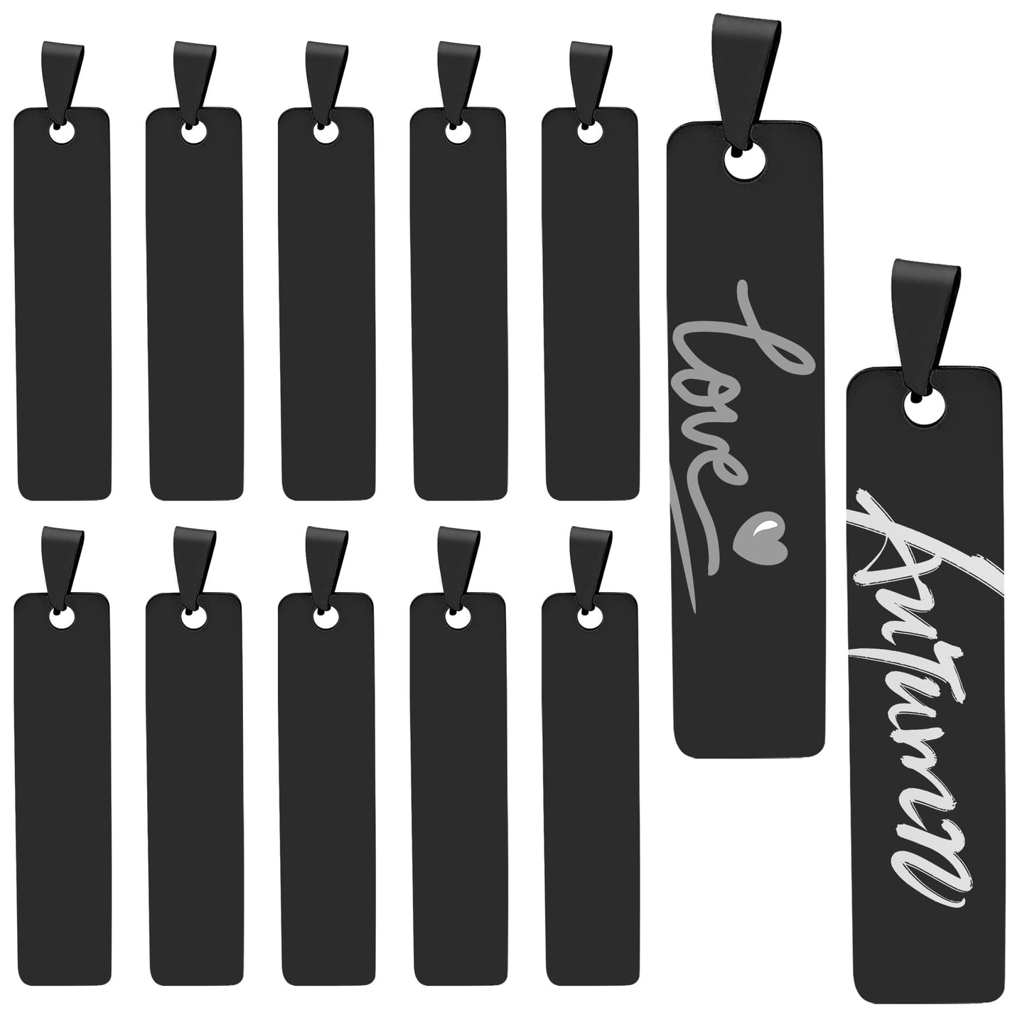 Framendino, 12 Pack Engravable Metal Pendant Charms Blanks Rectangle Stamping Tag Laser Engraving Stainless Steel Blank Pendants for Jewelry Making Necklace Bracelet Earrings DIY Crafts Black