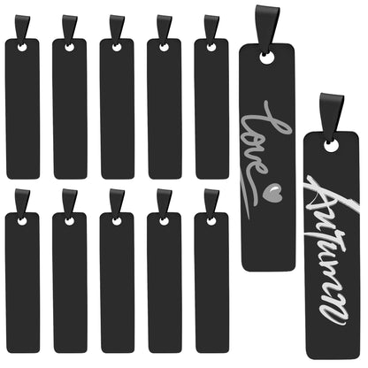 Framendino, 12 Pack Engravable Metal Pendant Charms Blanks Rectangle Stamping Tag Laser Engraving Stainless Steel Blank Pendants for Jewelry Making Necklace Bracelet Earrings DIY Crafts Black