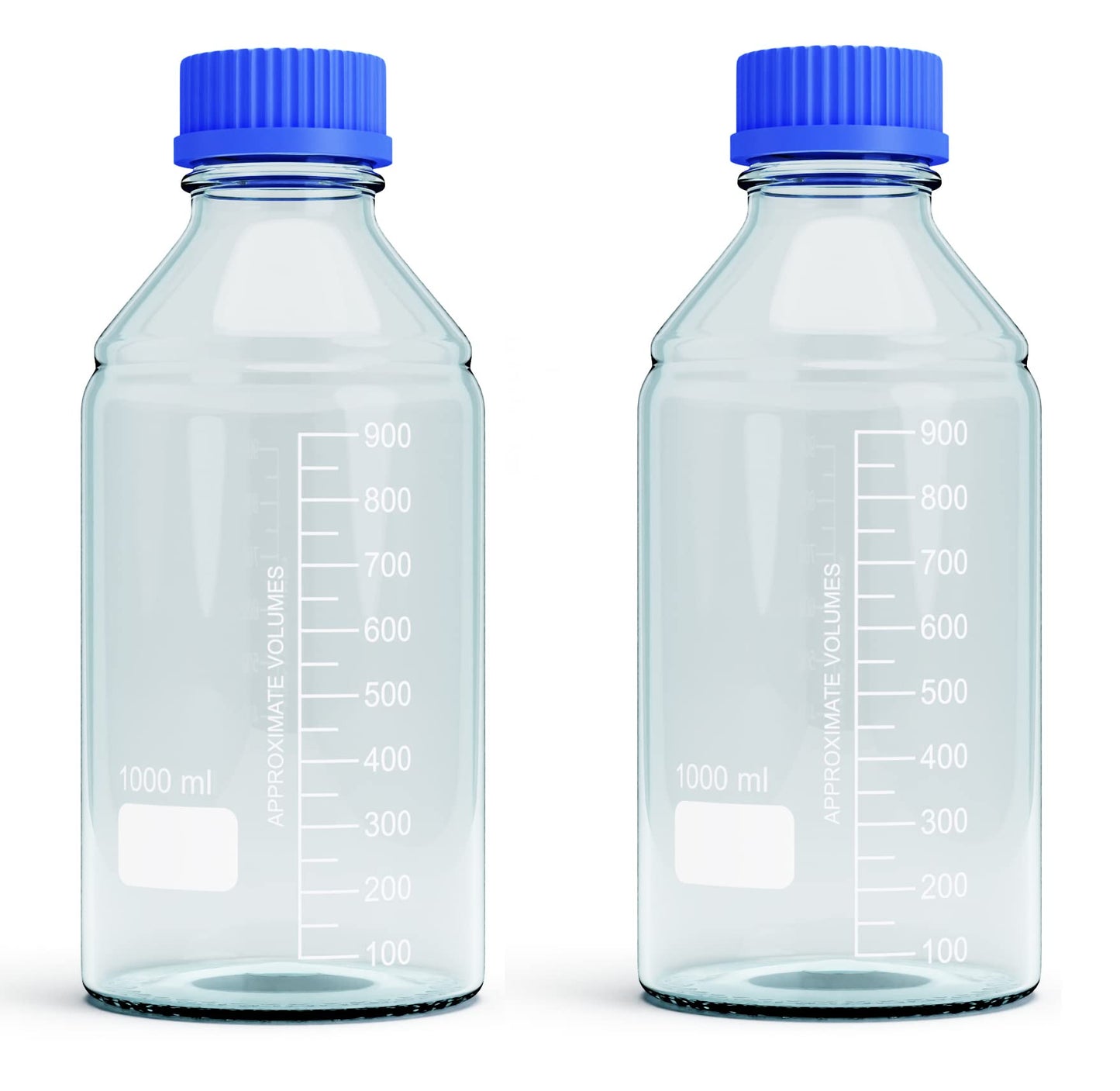 MorexLab 1000ml Storage Glass Bottles – 2pcs Round Media Storage Bottle – Borosilicate Glass Bottles – Safe Probe Storage Glass Storage Bottles with GL45 Blue Screw Cap (1000ml - 2pcs)