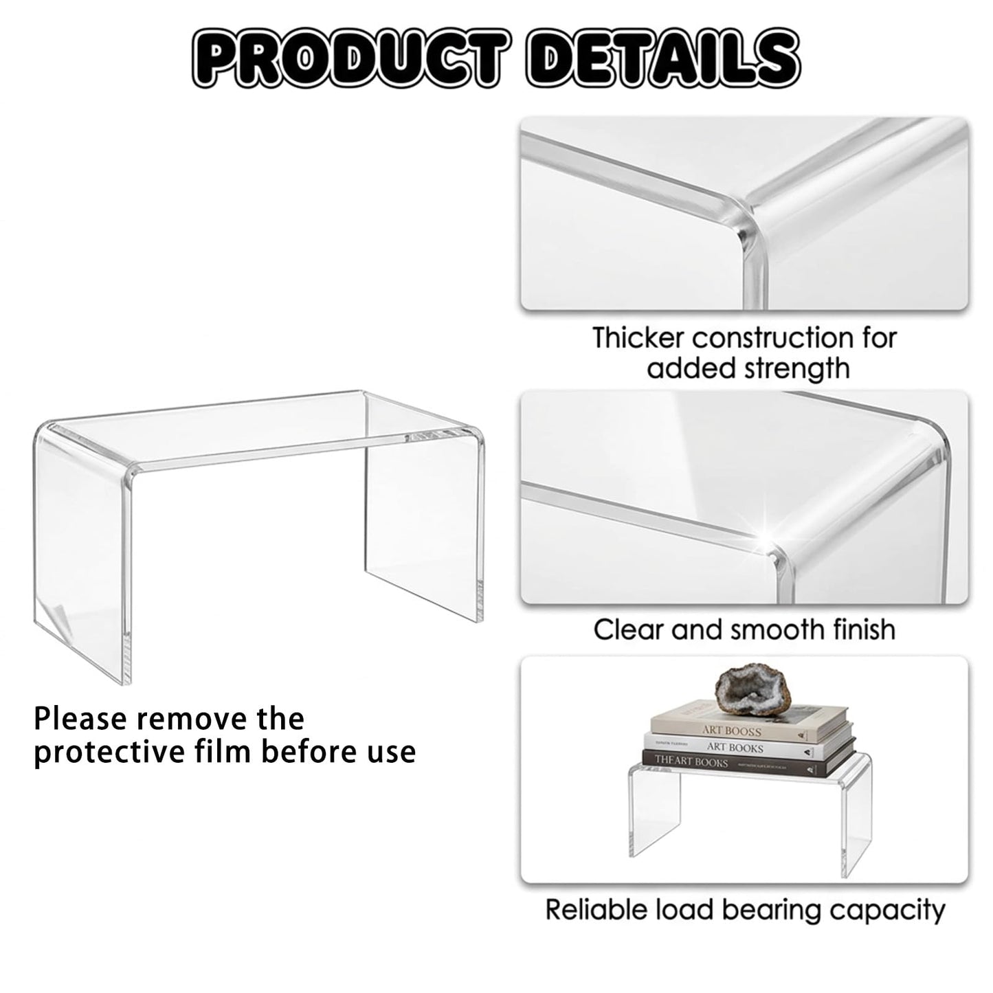 ENIPEDITA 6 Pcs Large Clear Acrylic Riser, Jewelry Stand Retail Desktop Display Stand, 13 x 4.5 x 6 Inches Acrylic Shelf Riser for Cupcake, Organize, Collectibles, Display, Decor