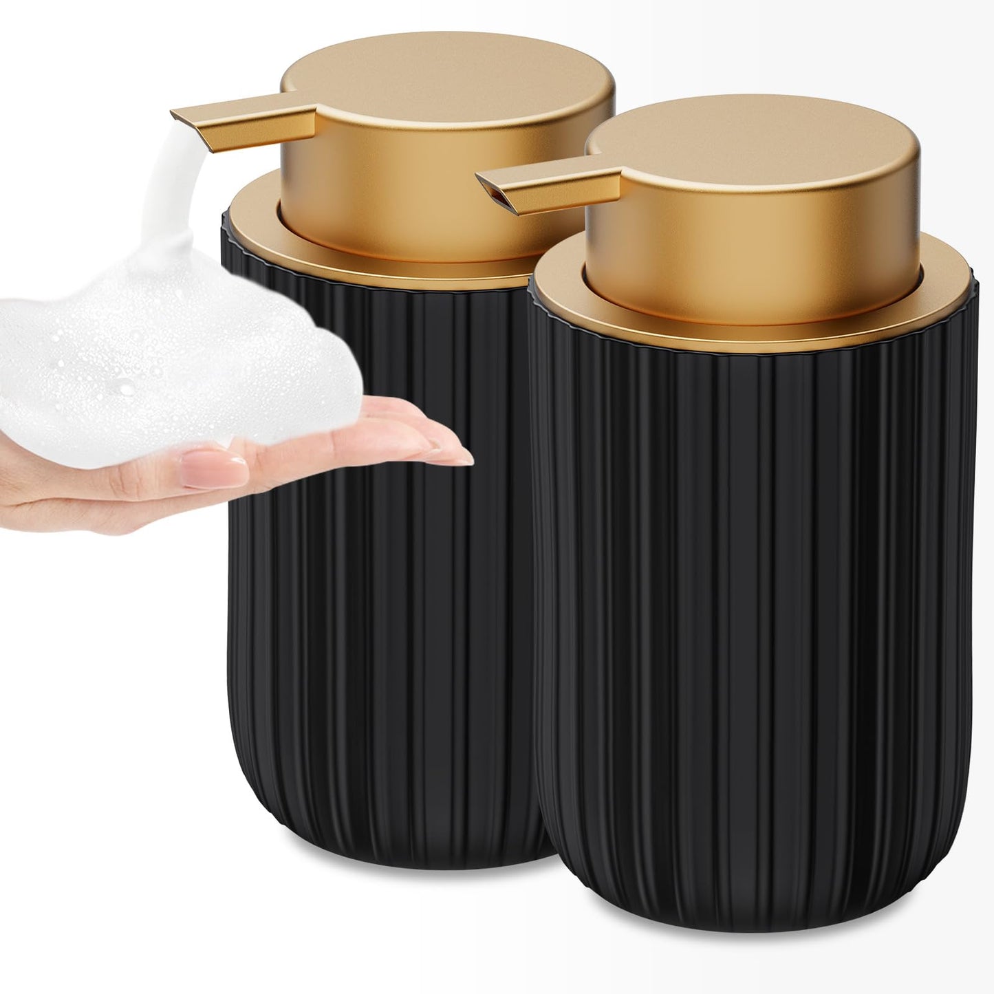 Ceramic Foaming Soap Dispenser, 12 oz Bathroom Foam Hand Soap Dispenser, Refillable Lotion Soap Dispenser with Removable Pump for Kitchen Hand Wash Dispenser, Modern Home Decor(2Pack-Black)