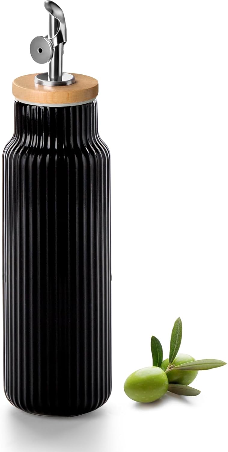 14 oz Nucookery Ceramic Olive Oil Dispenser Bottle for Kitchen, Opaque Vinegar Dispenser Bottle, Large Capacity Cooking