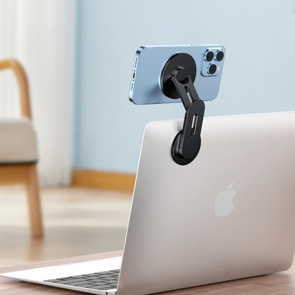 Magnetic Phone Holder for Laptop for MagSafe for iPhone 17/16/15/14/13/12 & All Phones, 180°Adjustable Phone Side Mount for Computer Monitor for Tesla, Desktop Cell Phone Bracket, Gray
