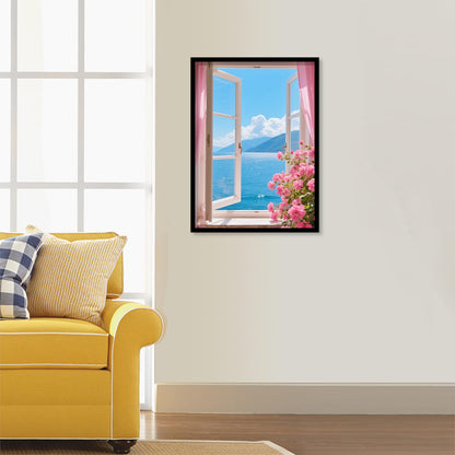 JZHYOAN Window Sea Sky 30x40cm Diamond Art Painting Kit for Adult Diamond Art for Beginners Adult 5D DIY Full Drill Round Gem Art Craft Home Wall Decor Gift Crystal Rhinestone Round Cross Stitch Kit