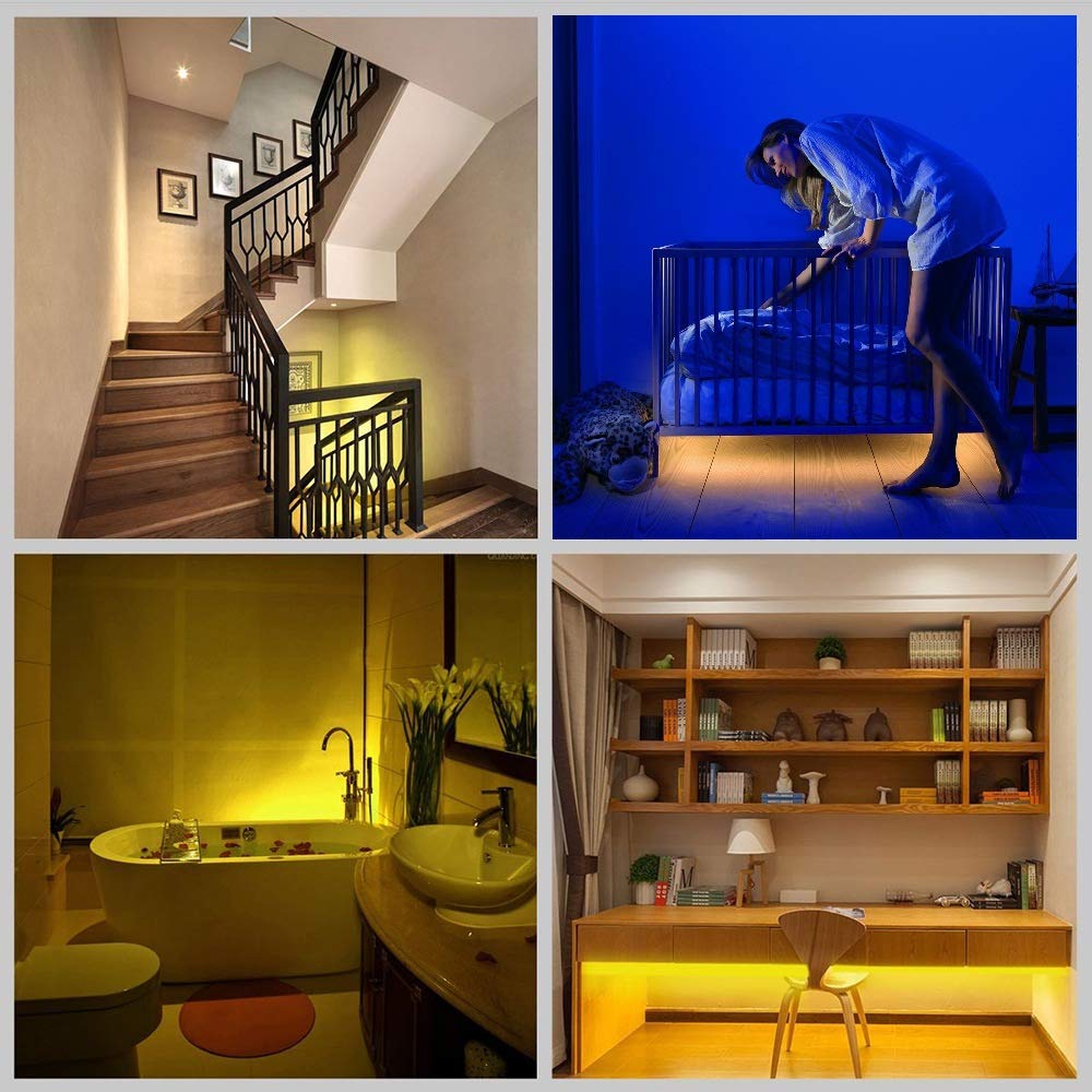 OriFiil LED Strip with Motion Sensor, 150 cm LED Strip Cabinet Lighting, Battery Operated Night Light, 3000 K Warm White Strip for Children's Room, Bedroom, Kitchen, Orientation Light