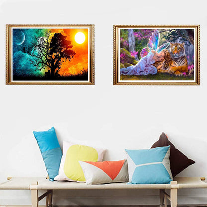 5D DIY Handmade Diamond Art Drawing Set Gemstone Paint with Tools Kit Full Drill Butterfly Fairy Tiger Crystal Rhinestone Arts Crafts for Adults Kids Home Wall Decor Gift (15.8x11.8in)