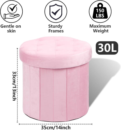14x14x13 inch AmasSmile Storage Ottoman Folding Foot Rest Stool, Small Leather Footstool Bench, Short Ottoman Bench