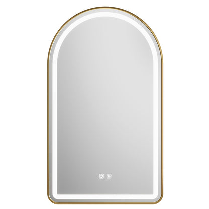 MYlovelylands 30x40 Inch LED Bathroom Arch Mirror, Gold Metal Frame, Adjustable Color Temp & Brightness,Anti-Fog,Shatter-Proof Rounded Arched Tempered Vanity Mirror for Wall