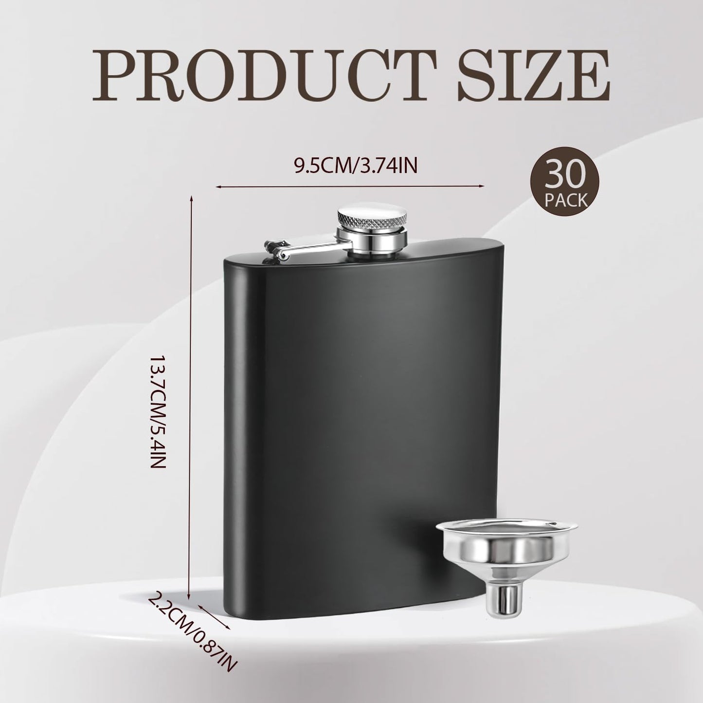 30 Pieces Hip Flasks Set Stainless Steel Liquor Flask with Funnel Metal Leak Proof Flask Pocket Whiskey Flasks for Laser Engraving, Black