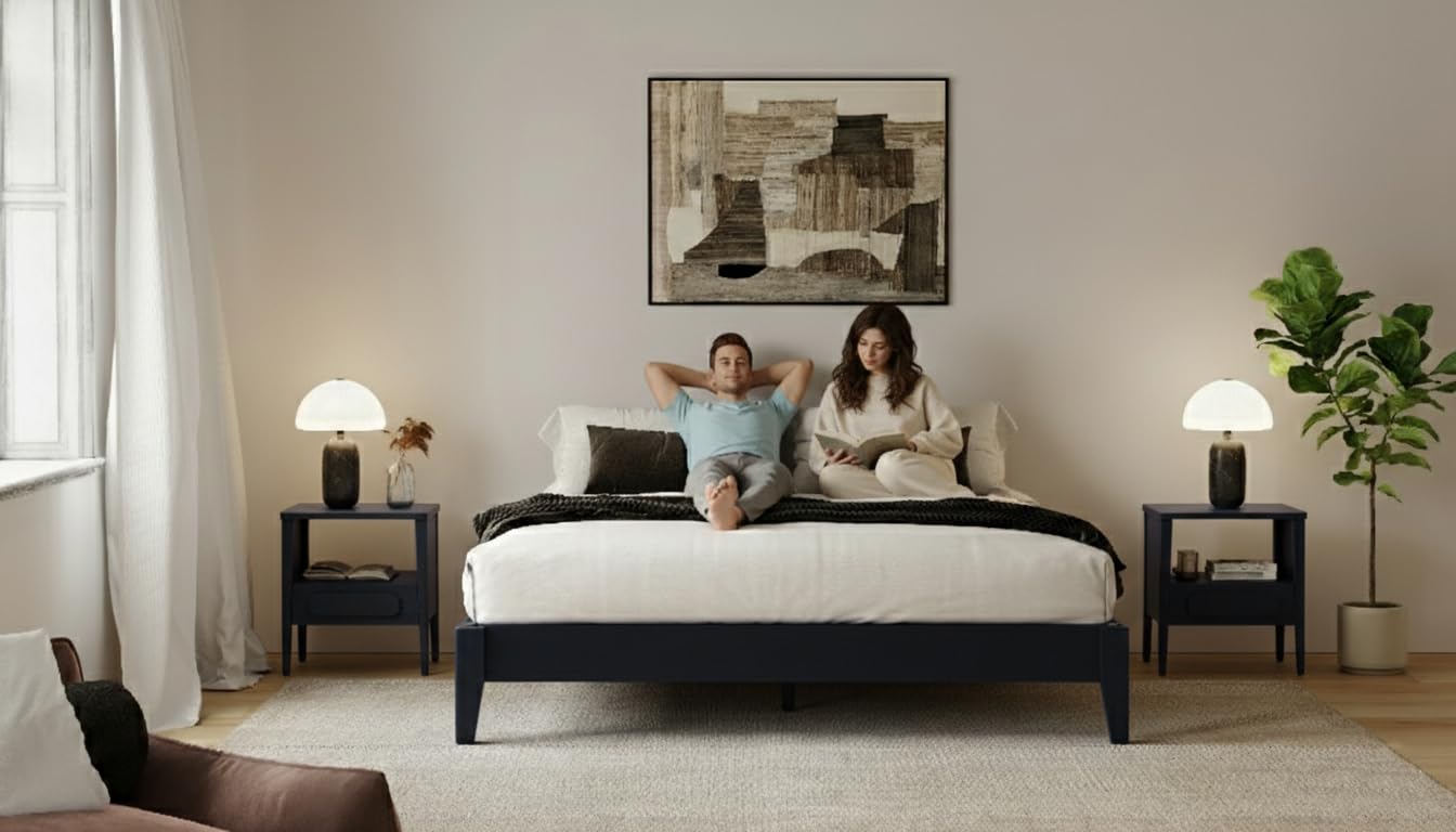 AllForWood Thor Premium Solid Wood Bed Frame King, Japanese Joinery Bed Frame with Wood Slat Support, Platform Bed, No Box Spring Needed, Easy Assembly, Minimalist & Modern Style (Midnight Charcoal)
