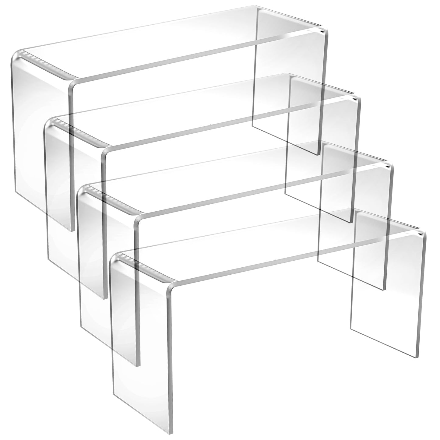 Limbeuuu 4 Pack Acrylic Risers Display Stands, Display Stands for Collectibles, Clear Acrylic Shelf for Show Decor, Toys, Cupcake (9.4 x 3.1 x 4.3 inches)