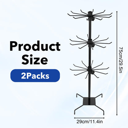 QFGasre 2 Pcs Rotating Jewelry Display Stand, Black Metal Display Rack with Hooks 3 Tier Multipurpose Accessory Jewelry Stand for Necklace Bracelet Earring