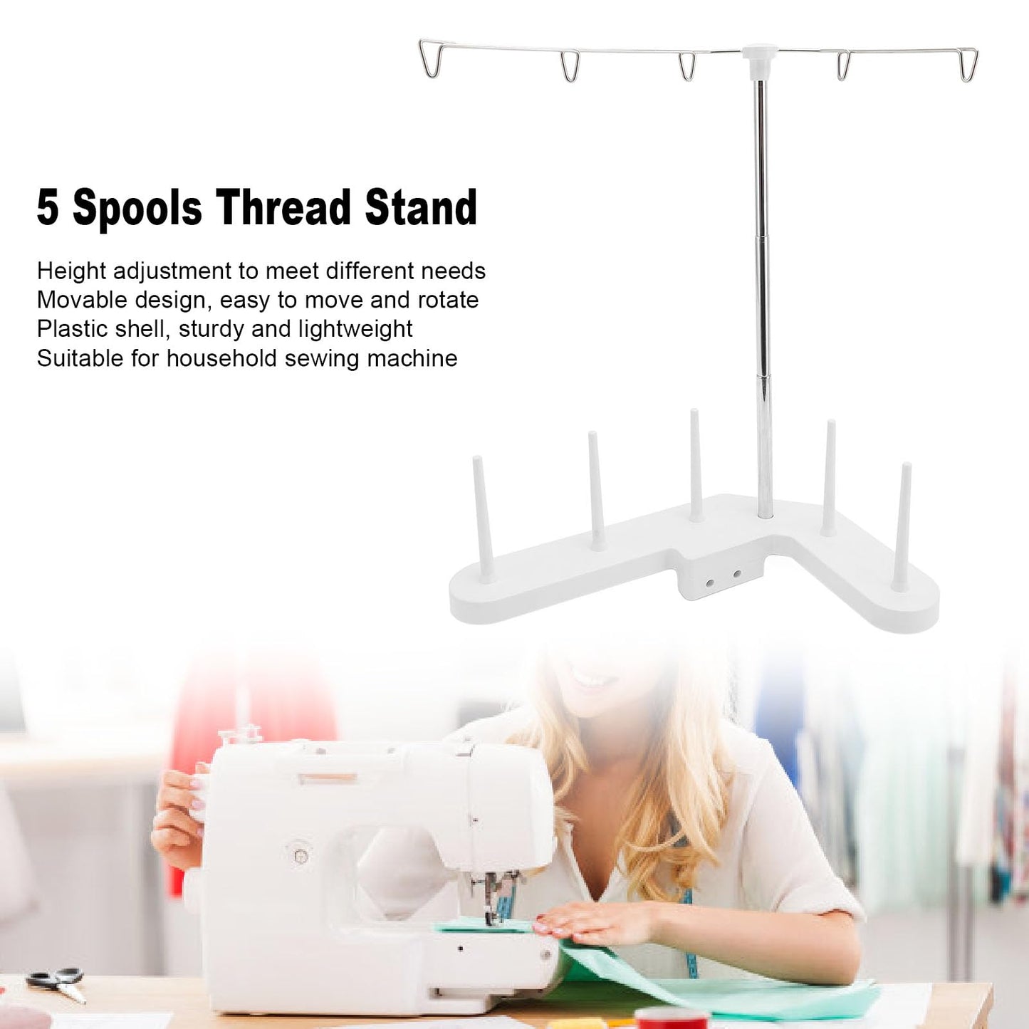 Adjustable 5 Spools Thread Stand Holder for Home Sewing Machine, Neatly Organize with Sewing Machine Thread Holder, Spool Rack