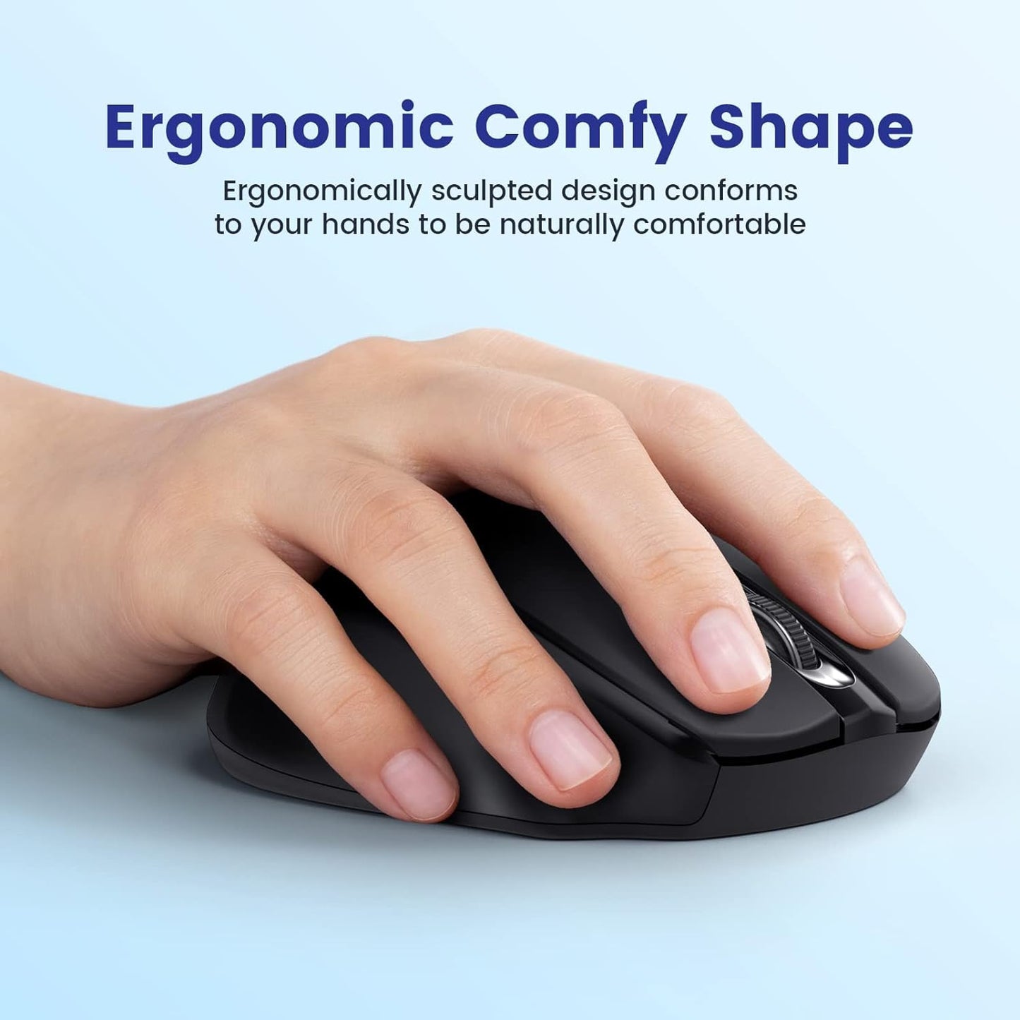 Wireless Mouse, D-09 Computer Mouse USB Cordless Mice for Laptop, Ergo Grips, Lightspeed 5-Level 2400 DPI, 16 Months Battery, Portable for PC Mac Chromebook (Black)