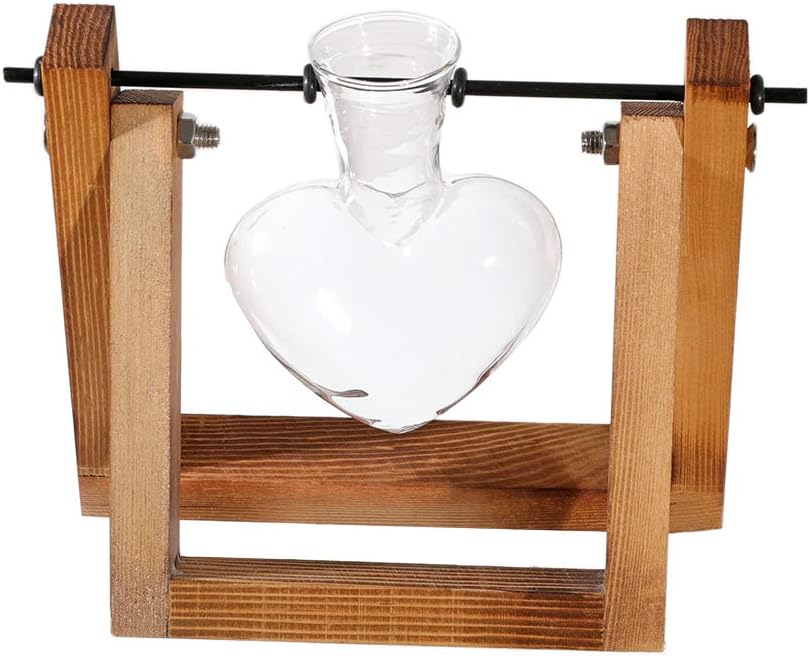 1 Kingbuy Terrarium with Wooden Stand, Desktop Propagation Station, Air Plant Holder, Metal Swivel Holder