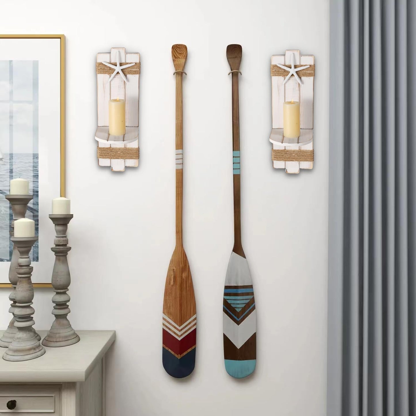 Holders,Set 2 SOMTO White Starfish Wall Candle Sconces,Beach Themed Wall Decor Ocean Wall-Mount Candleholders,Nautical
