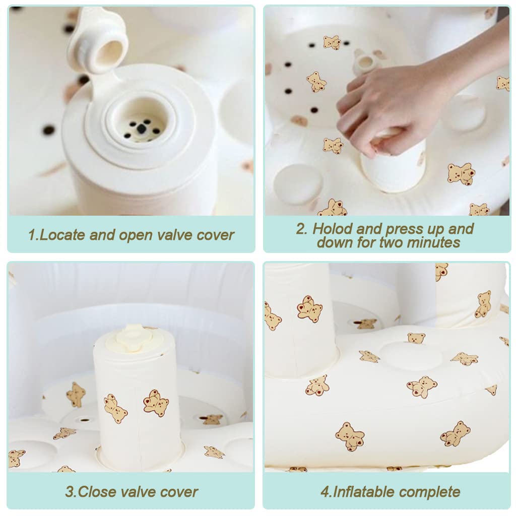 Mink Inflatable Baby Seat for Babies 3+ Months,Infant Floor Seats for Sitting Up,Portable Blow Up Baby Chair with Built in Air Pump, Ideal for Sitting Up and Learning to Play (Bear Cub)