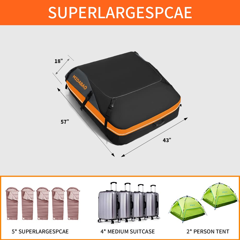 MIDABAO Thickened 20 Cubic Waterproof Duty Car Roof Top Carrier-Car Cargo Roof Bag Car Roof Top Carrier - Easy to Install Soft Rooftop Luggage Carriers with Wide Straps 20 Cubic Feet, ROB01