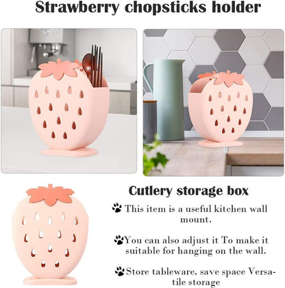 AKOAK 1 Pack Strawberry Cutlery Storage Box, Suitable for Storing Spoons, Chopsticks, Knives, and Utensils