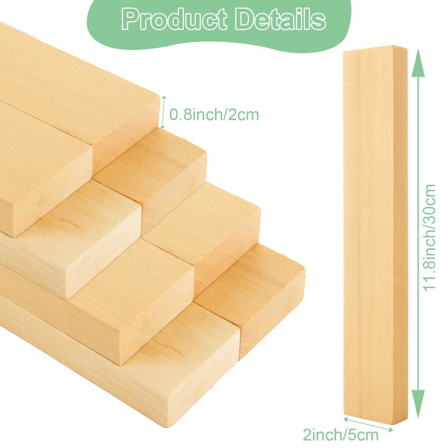 LOLYSIC 8 Pack Basswood Carving Blocks, 12x2x0.8 Inch Unfinished Basswood Carving Blocks Kit for Wood Carving Beginner