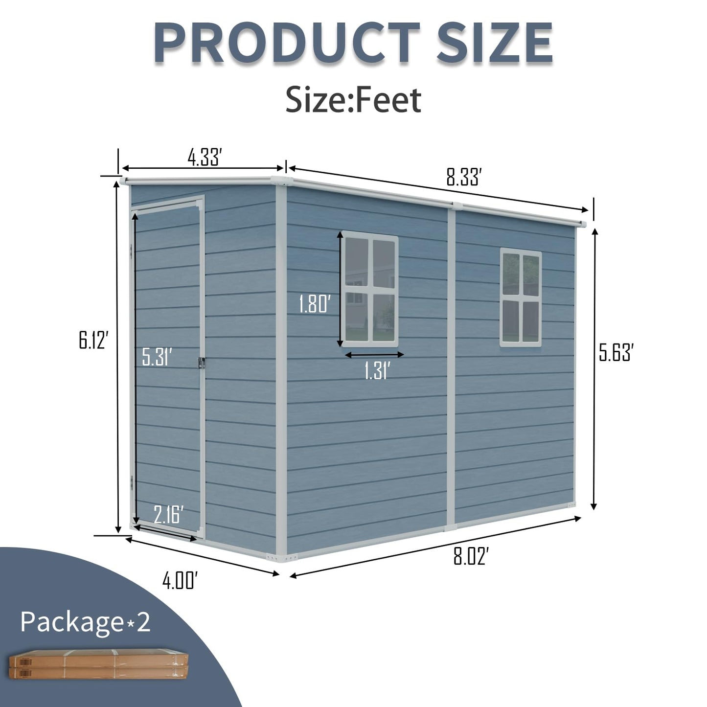 4FT x 8FT Resin Outdoor Storage Shed with Windows and Ventilation, Lockable Garden Tool Shed with Sloping Roof, Weather Resistant Backyard Storage House for Patio Lawn, Grey