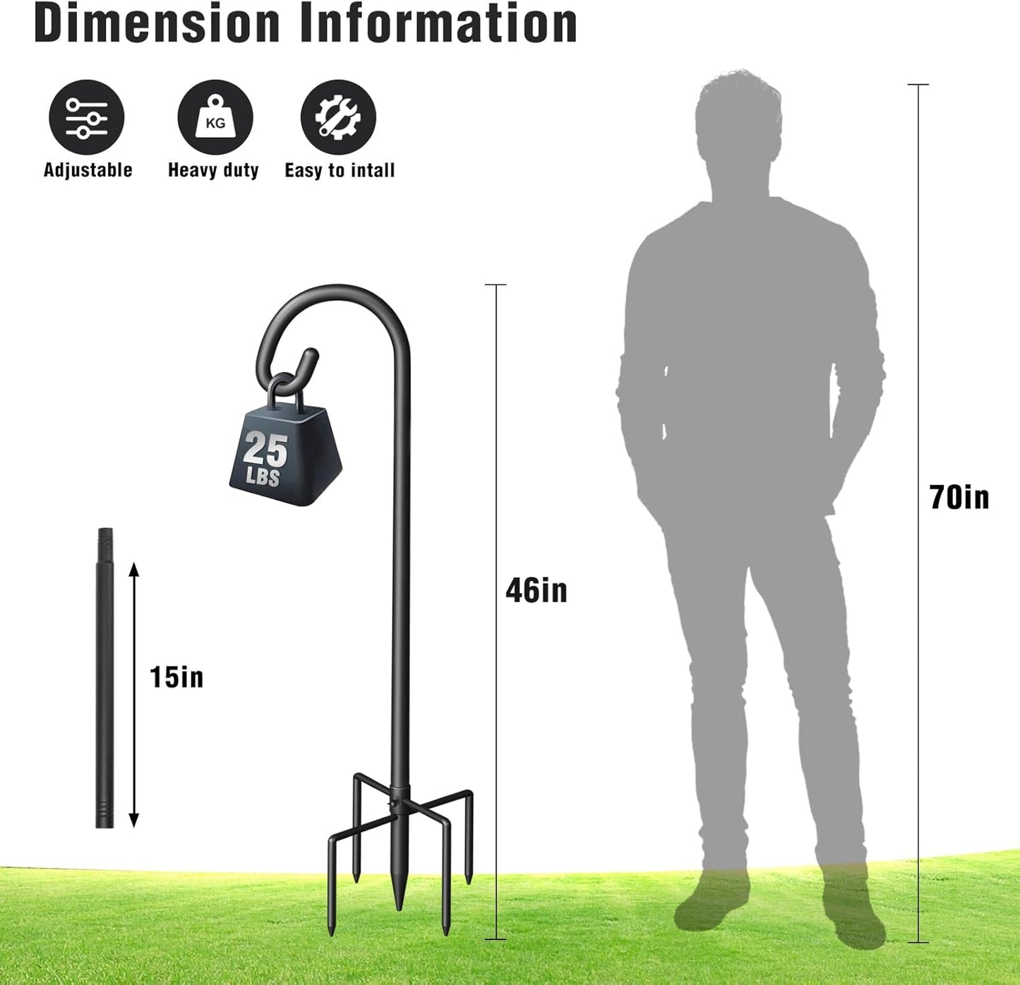 Surprizo 5 Shepherd Hook for Outdoor, Heavy Duty Bird Feeder Pole with Prong Base, Adjustable Height Bird Feeder Stand