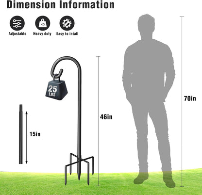 Surprizo 5 Shepherd Hook for Outdoor, Heavy Duty Bird Feeder Pole with Prong Base, Adjustable Height Bird Feeder Stand