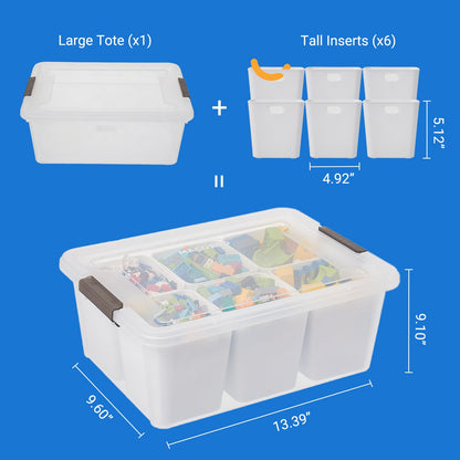 MACOPRO 17 QT Clear Storage Bins with Lids Plastic Box Multipurpose Stackable Storage Containers for Organizing Tool,Craft,Crayon,Marker Pen(White, 1Pack-6-in-1)