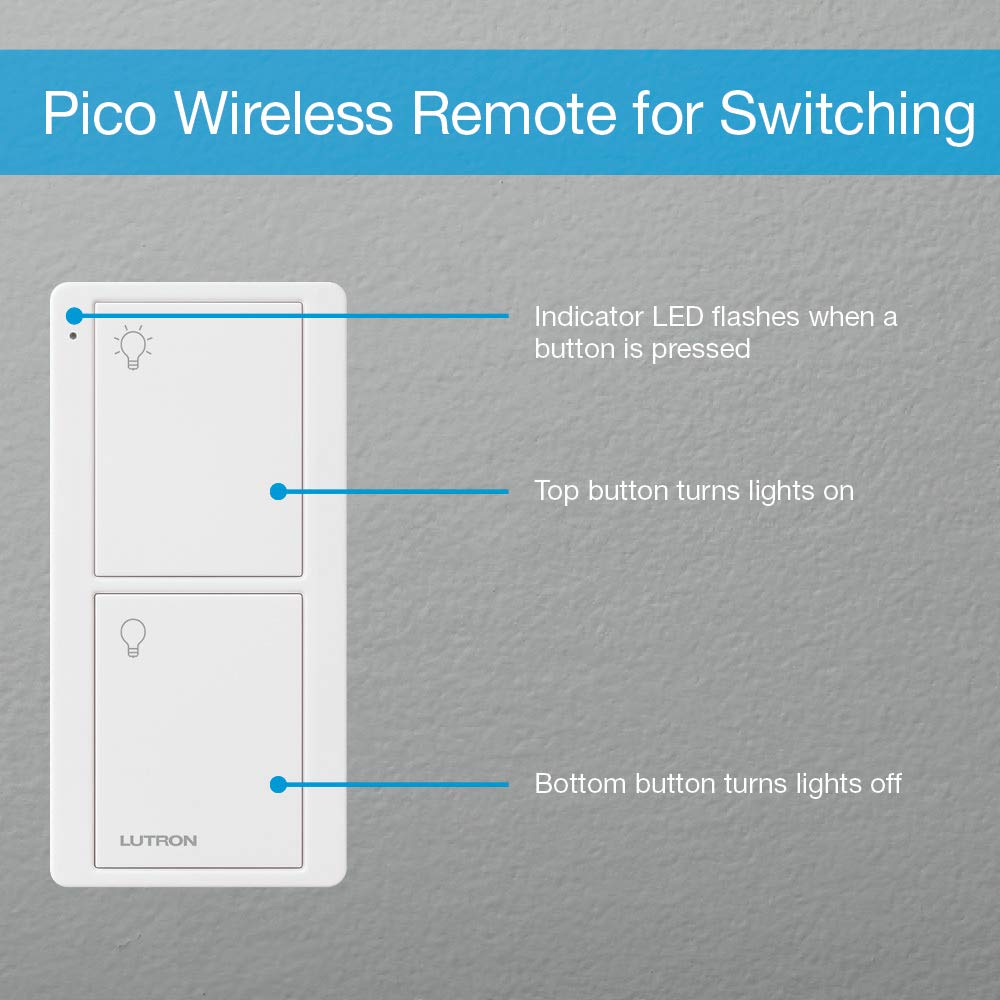 Lutron Pico Remote for Caseta Smart Switch, 2-Button Control , On/Off Control, For Table Top or Wallmount Use, PJ2-2B-GWH-L01, White
