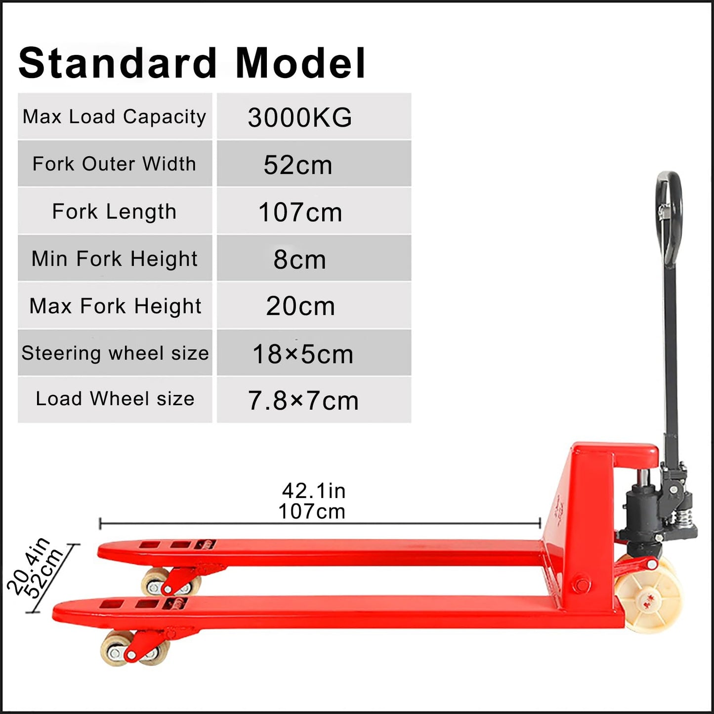 Manual Pallet Jack 3-Ton Capacity, Industrial Pallet Truck 48×27in Fork Size Standard Heavy Duty Hand Trucks(122x68.5x65cm)