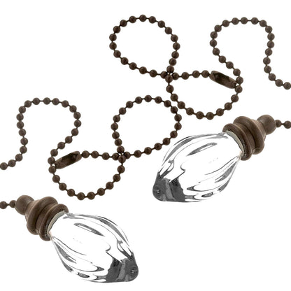RUIAN 2 Pcs Decorative Fan Pull Chain Ornament Set Lamp Pull Extension for Light Fan with 12 Inch Bronze Chains and Crystal Glass Pendant Decor.
